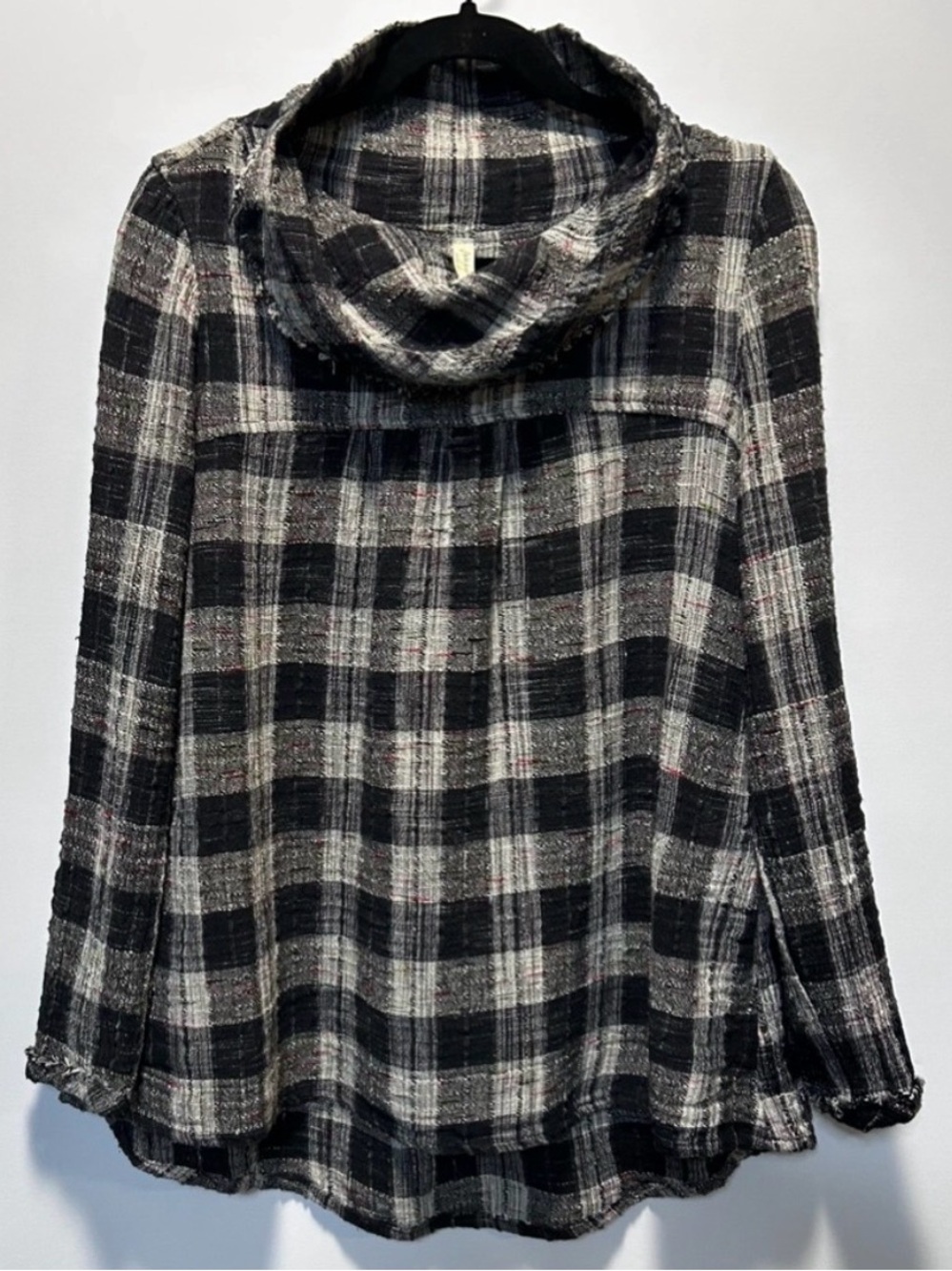 Free People Walk in the Park Plaid Cowl Neck Tunic Top Size S Farmhouse Boho - Picture 1 of 10